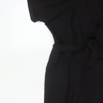 ASOS Tall Women Black UK 12 Belted Wrap Wide-Leg Jumpsuit