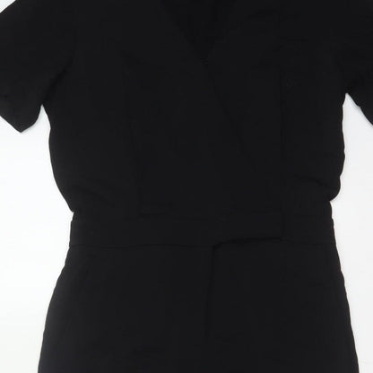 & Other Stories Women Black UK 10 Wide-Leg V-Neck Short Sleeve Jumpsuit