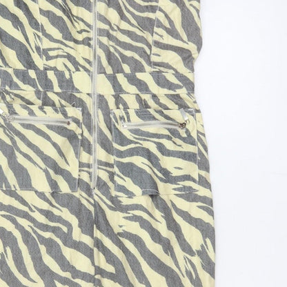 Nasty Gal Women Beige Grey Zebra Print Zip Wide-Leg Jumpsuit UK 12