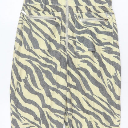 Nasty Gal Women Beige Grey Zebra Print Zip Wide-Leg Jumpsuit UK 12
