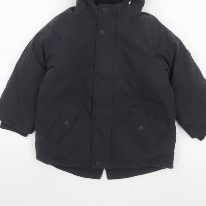 M&S Boys Black 5-6 Years Hooded Padded Parka Coat Reflective
