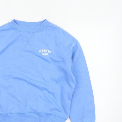 H&M Women Blue XS Pullover Sweatshirt Mon Chérie Paris Crew Neck