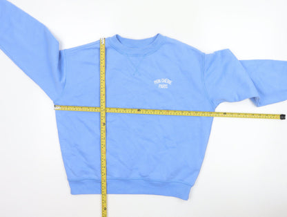 H&M Women Blue XS Pullover Sweatshirt Mon Chérie Paris Crew Neck