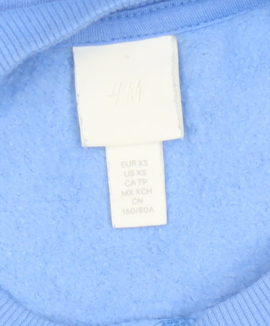 H&M Women Blue XS Pullover Sweatshirt Mon Chérie Paris Crew Neck