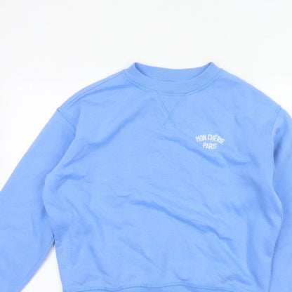 H&M Women Blue XS Pullover Sweatshirt Mon Chérie Paris Crew Neck
