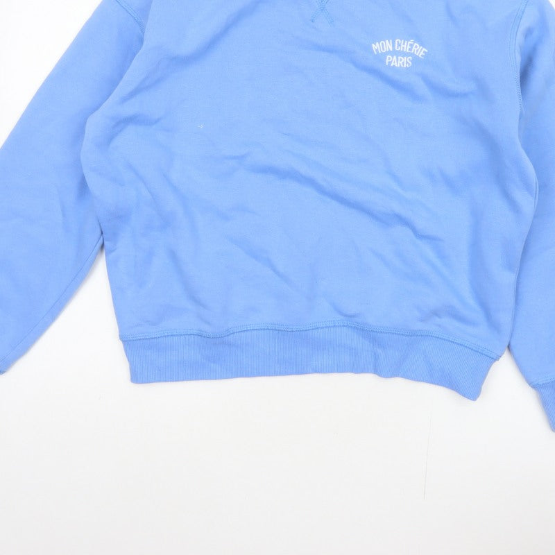 H&M Women Blue XS Pullover Sweatshirt Mon Chérie Paris Crew Neck