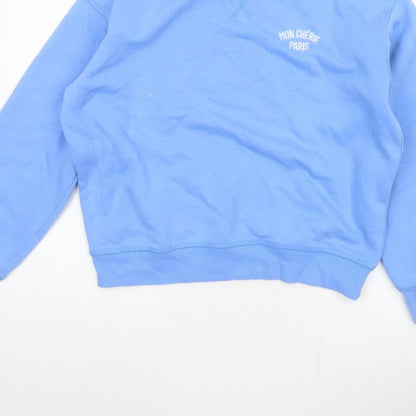 H&M Women Blue XS Pullover Sweatshirt Mon Chérie Paris Crew Neck