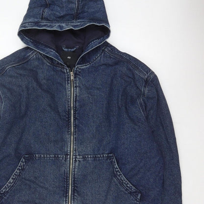 H&M Women's Blue XL Hooded Denim Full Zip Lined Jacket