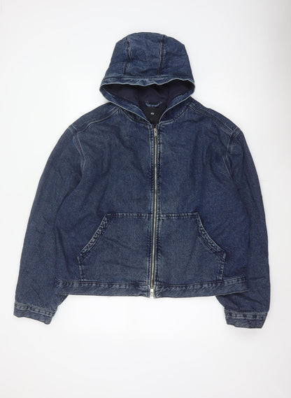 H&M Women's Blue XL Hooded Denim Full Zip Lined Jacket