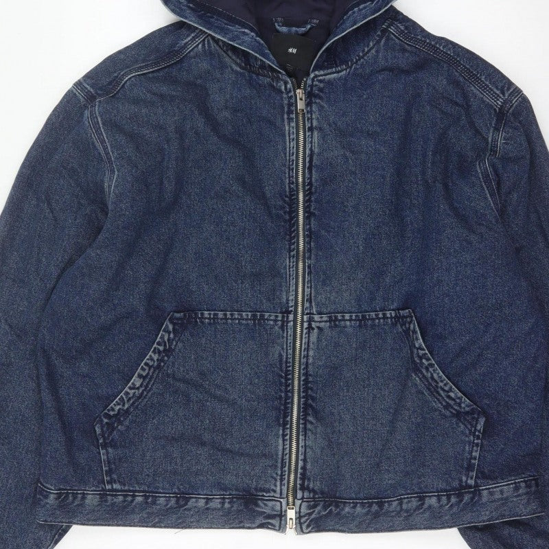 H&M Women's Blue XL Hooded Denim Full Zip Lined Jacket