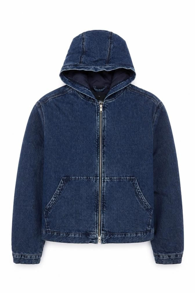 H&M Women's Blue XL Hooded Denim Full Zip Lined Jacket