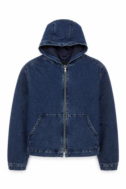 H&M Women's Blue XL Hooded Denim Full Zip Lined Jacket