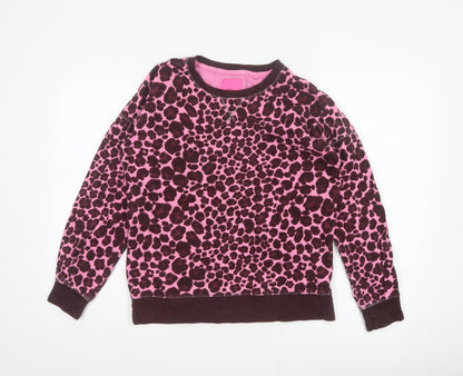 Next Women Pink Leopard Print Cotton Sweatshirt Small Pullover