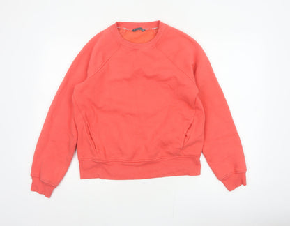 M&S Women Orange UK 12 Pullover Sweatshirt Crew Neck Pockets Raglan