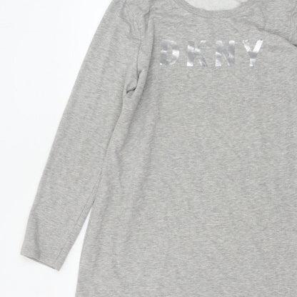 DKNY Women Grey S French Terry Jumper Dress Logo Graphic Long Sleeve