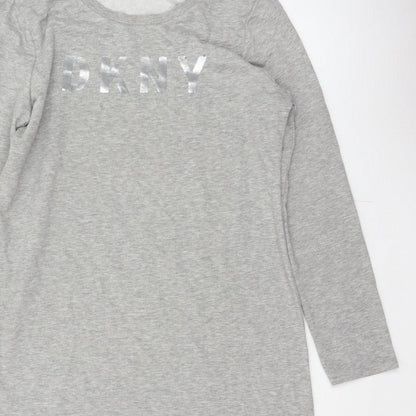 DKNY Women Grey S French Terry Jumper Dress Logo Graphic Long Sleeve