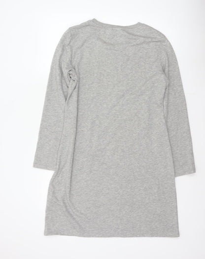 DKNY Women Grey S French Terry Jumper Dress Logo Graphic Long Sleeve