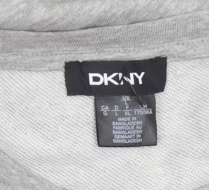 DKNY Women Grey S French Terry Jumper Dress Logo Graphic Long Sleeve
