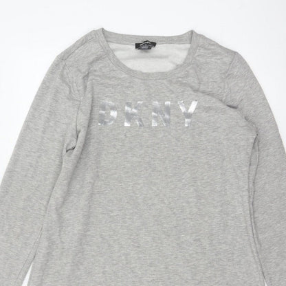 DKNY Women Grey S French Terry Jumper Dress Logo Graphic Long Sleeve