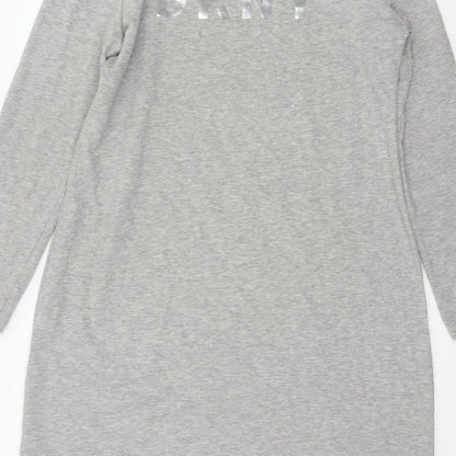 DKNY Women Grey S French Terry Jumper Dress Logo Graphic Long Sleeve