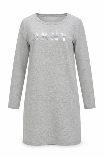 DKNY Women Grey S French Terry Jumper Dress Logo Graphic Long Sleeve