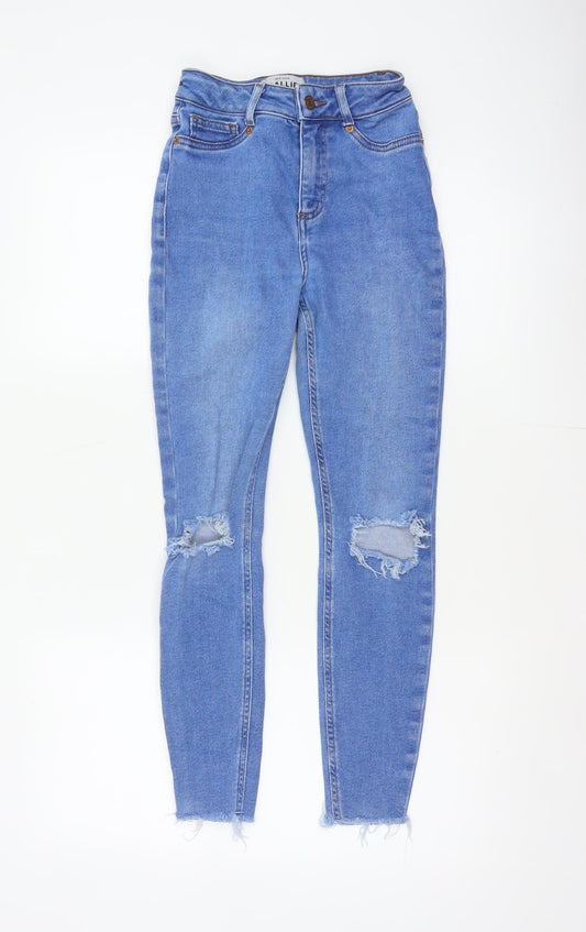 New Look Hallie Women Blue UK 6 High Rise Mom Jeans Distressed