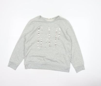 Gap Womens Grey S Pullover Sweatshirt Silver Logo Crew Neck