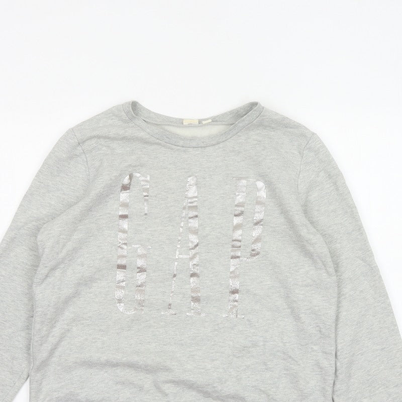 Gap Womens Grey S Pullover Sweatshirt Silver Logo Crew Neck