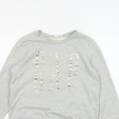 Gap Womens Grey S Pullover Sweatshirt Silver Logo Crew Neck