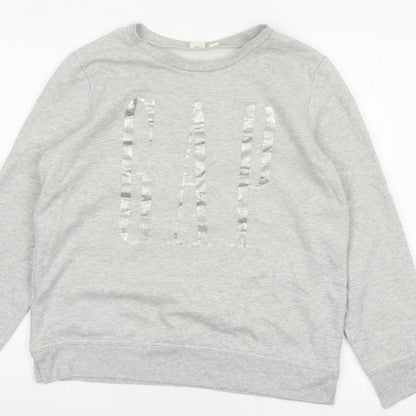 Gap Womens Grey S Pullover Sweatshirt Silver Logo Crew Neck