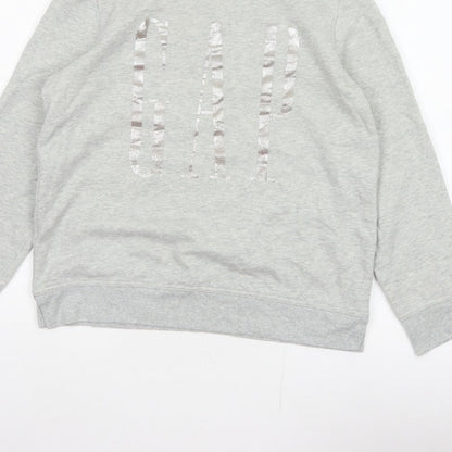 Gap Womens Grey S Pullover Sweatshirt Silver Logo Crew Neck