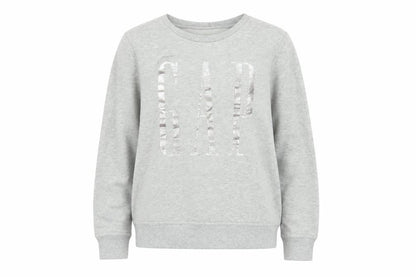 Gap Womens Grey S Pullover Sweatshirt Silver Logo Crew Neck