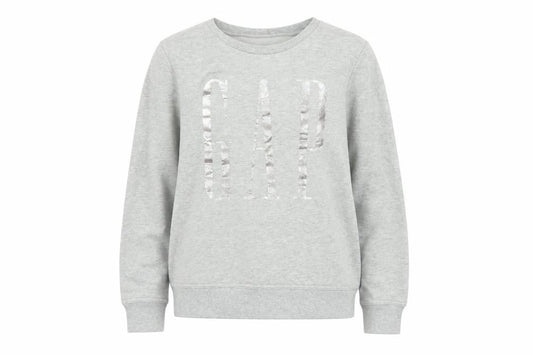 Gap Womens Grey S Pullover Sweatshirt Silver Logo Crew Neck