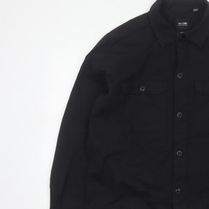 Only & Sons Men’s Black L Cotton Button Up Overshirt Basic Jacket
