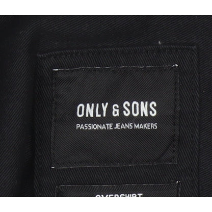Only & Sons Men’s Black L Cotton Button Up Overshirt Basic Jacket