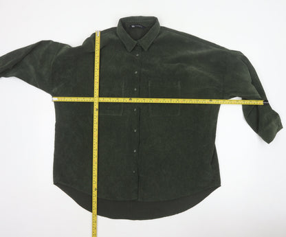 Zara Women Green M Basic Corduroy Button-Up Shirt Long Sleeve Pockets