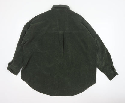 Zara Women Green M Basic Corduroy Button-Up Shirt Long Sleeve Pockets