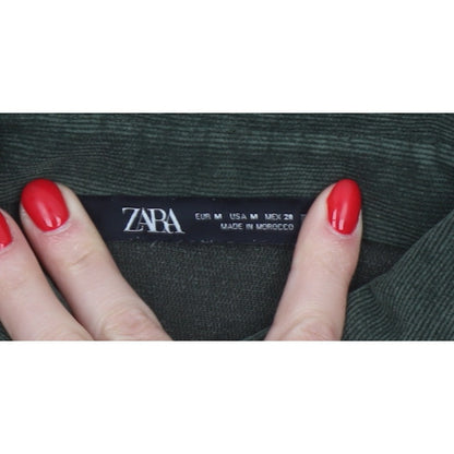 Zara Women Green M Basic Corduroy Button-Up Shirt Long Sleeve Pockets