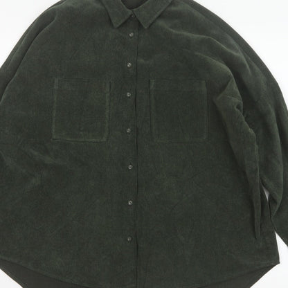 Zara Women Green M Basic Corduroy Button-Up Shirt Long Sleeve Pockets