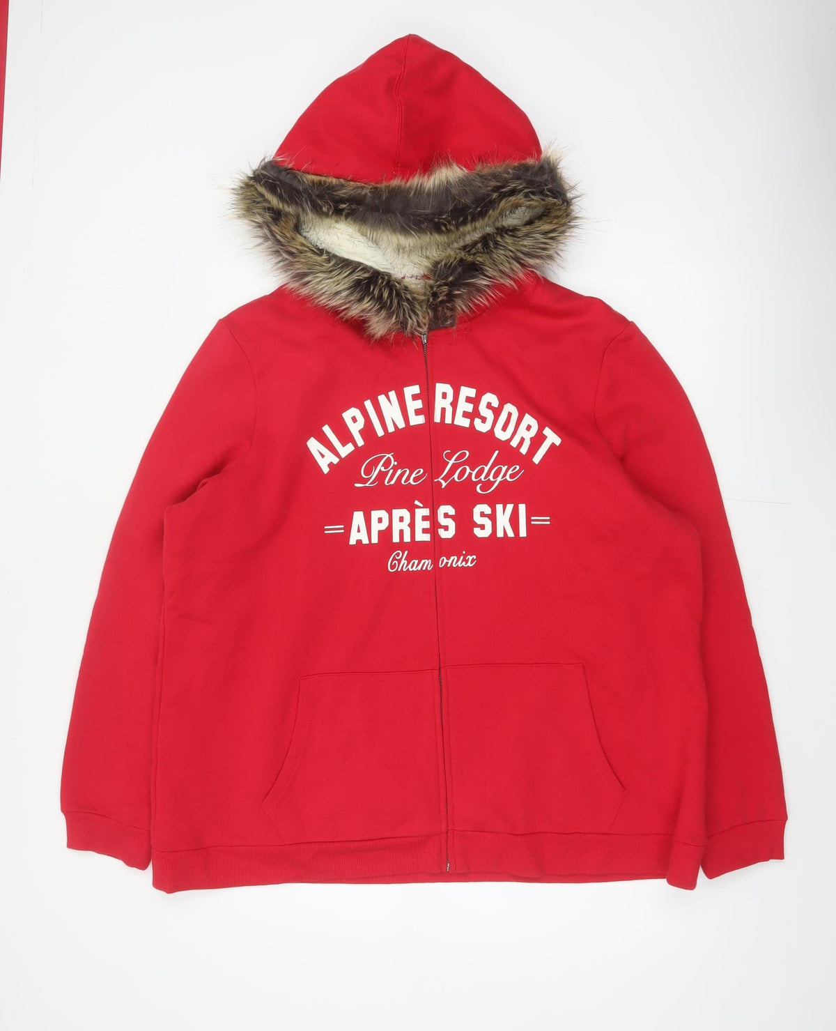 Tu Women's Red UK 24 Full Zip Hoodie Faux Fur Trim Ski