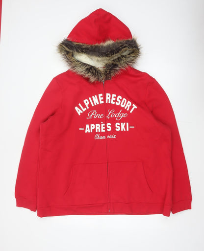 Tu Women's Red UK 24 Full Zip Hoodie Faux Fur Trim Ski
