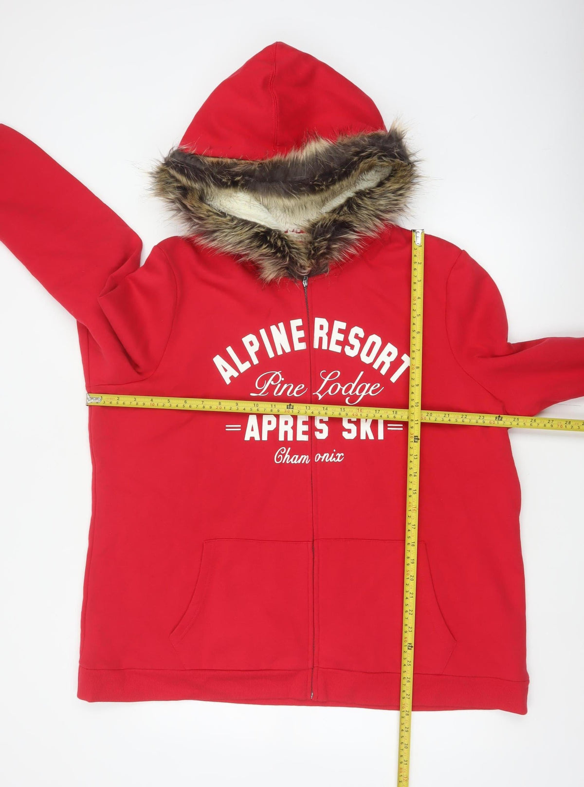 Tu Women's Red UK 24 Full Zip Hoodie Faux Fur Trim Ski
