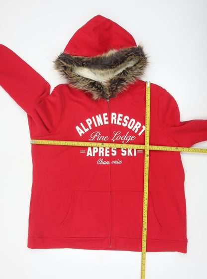 Tu Women's Red UK 24 Full Zip Hoodie Faux Fur Trim Ski