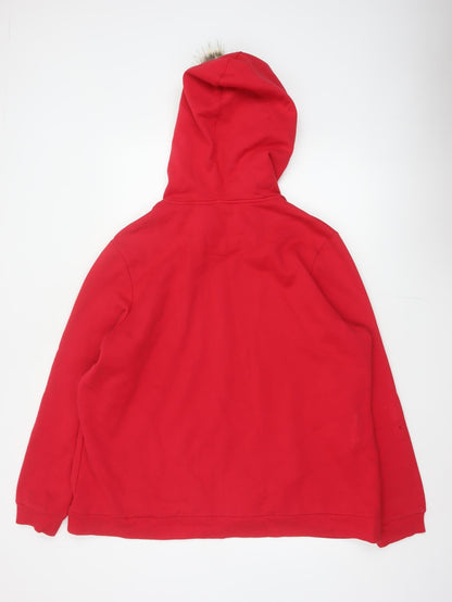 Tu Women's Red UK 24 Full Zip Hoodie Faux Fur Trim Ski
