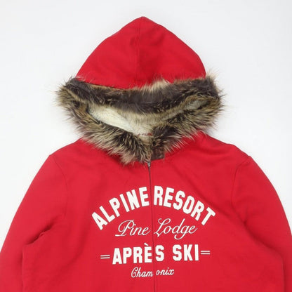 Tu Women's Red UK 24 Full Zip Hoodie Faux Fur Trim Ski