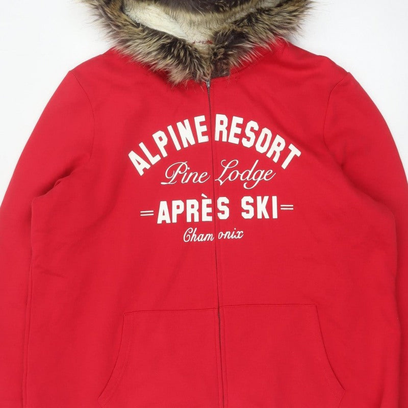 Tu Women's Red UK 24 Full Zip Hoodie Faux Fur Trim Ski