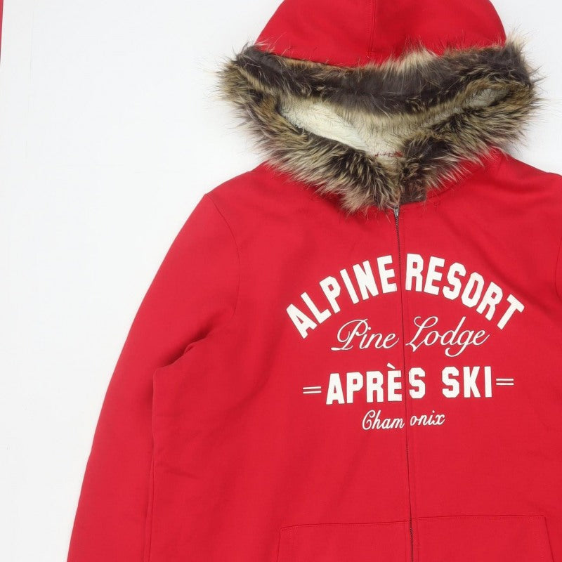 Tu Women's Red UK 24 Full Zip Hoodie Faux Fur Trim Ski