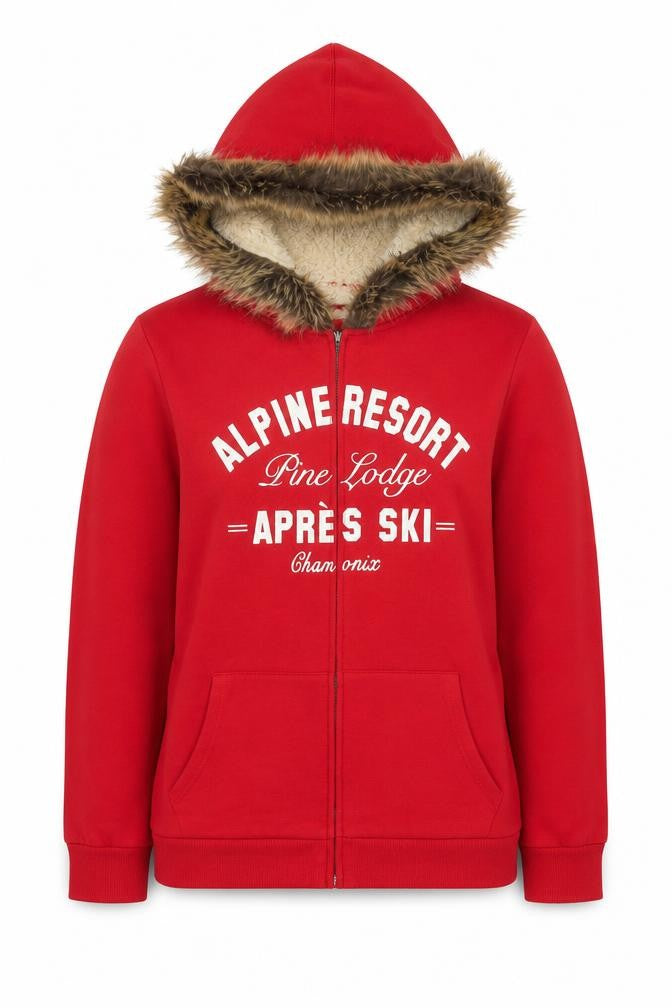 Tu Women's Red UK 24 Full Zip Hoodie Faux Fur Trim Ski