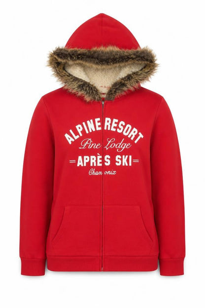 Tu Women's Red UK 24 Full Zip Hoodie Faux Fur Trim Ski