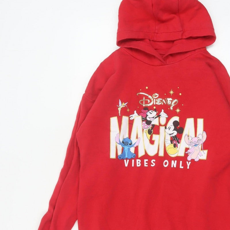 Disney Girls Red 13-14 Years Pullover Hoodie Magical Vibes Mickey Stitch